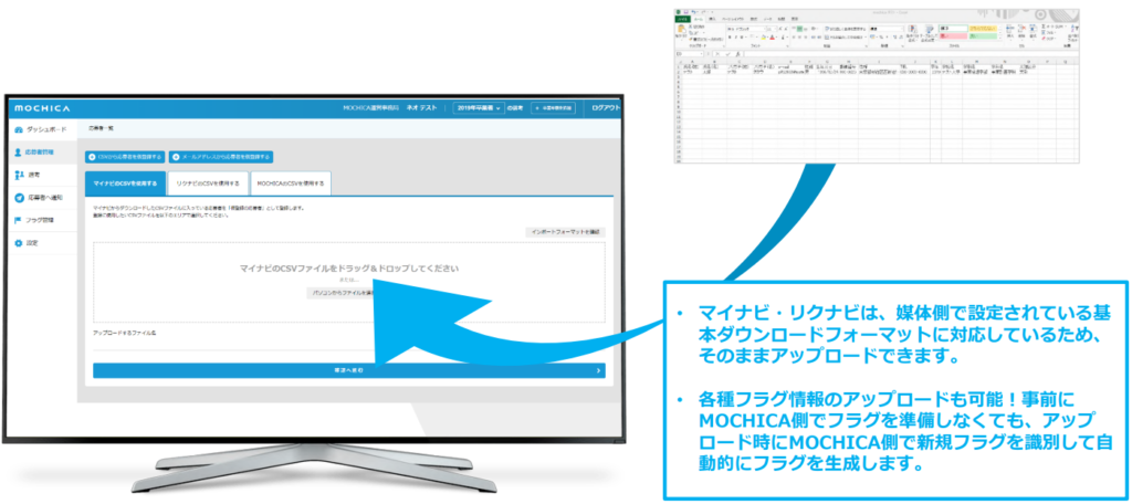 各種求人サイトからのエントリーデータをCSVで一括アップロード